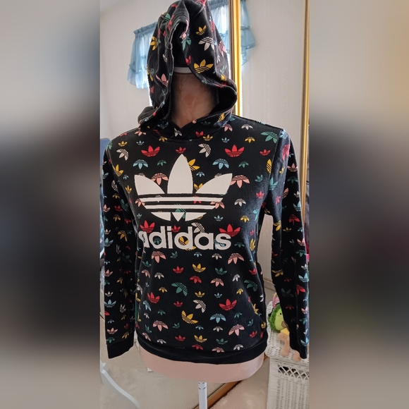 BOGO Sale 🌞 Adidas~Black Colorful Monogram Hooded Sweatshirt Unisex - Picture 6 of 16